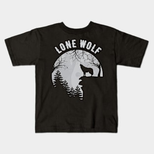 Lone Wolf Howling at the Moon Grayscale Silhouette Animal Kids T-Shirt